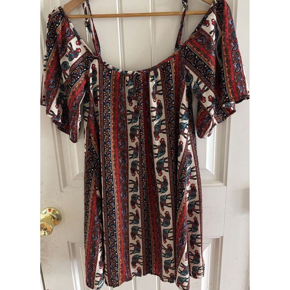 Rue 21 Women’s Mini Dress Tunic XS Cold Shoulder Elephant Spaghetti Strap
